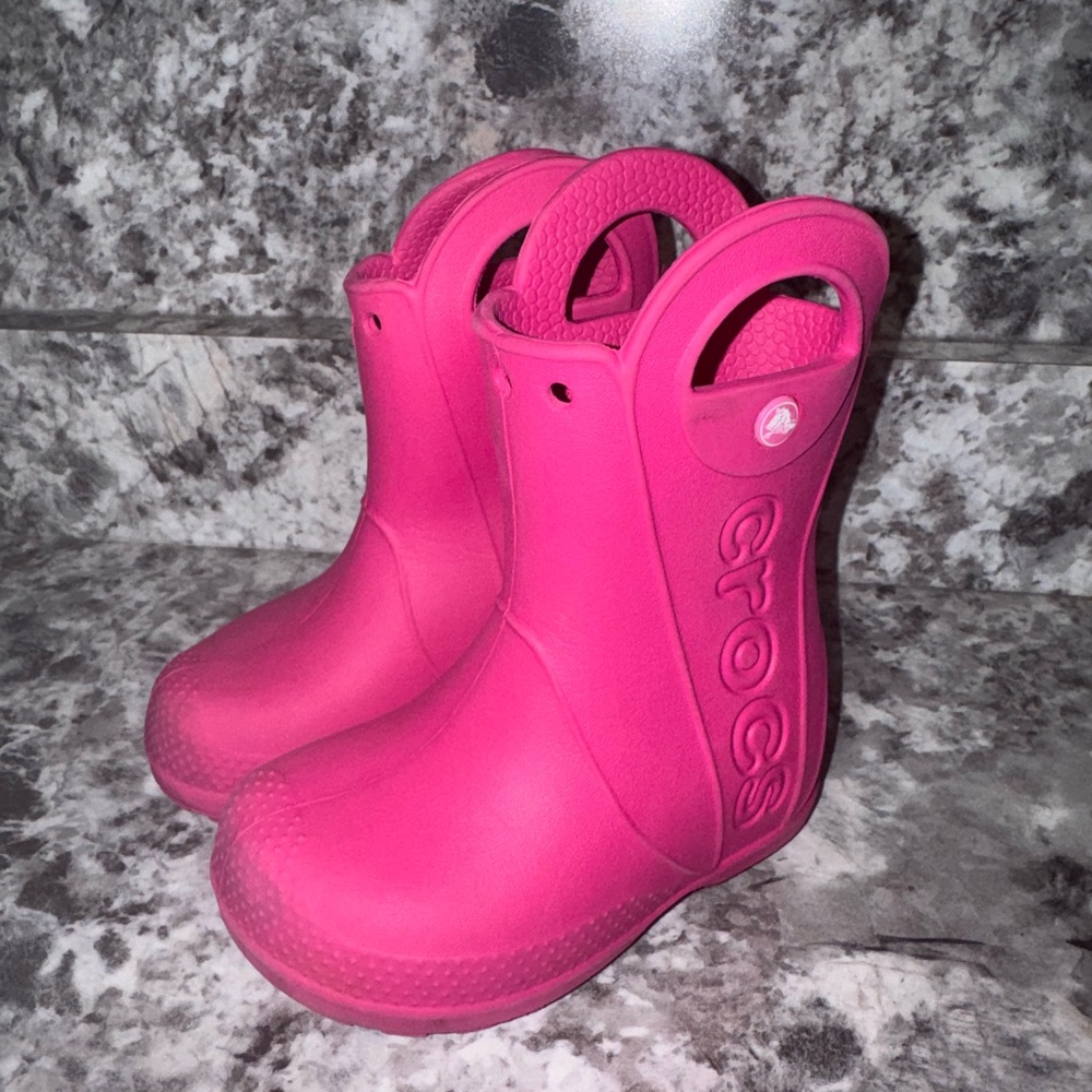 CROCS Kids' Bright Pink Handle Rain Boots